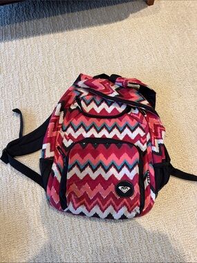 Roxy Pink Chevron Print Backpack with Teal Accents